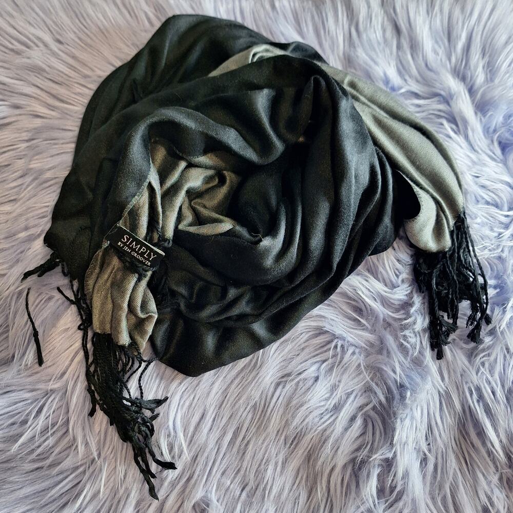 Simply by Jen Groover Silk Scarf Black with Fringe